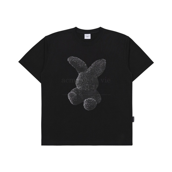 NWT [acmé de la vie] BLACK FUZZY RABBIT SHORT SLEEVE T-SHIRT BLACK Size 1 - Picture 1 of 6